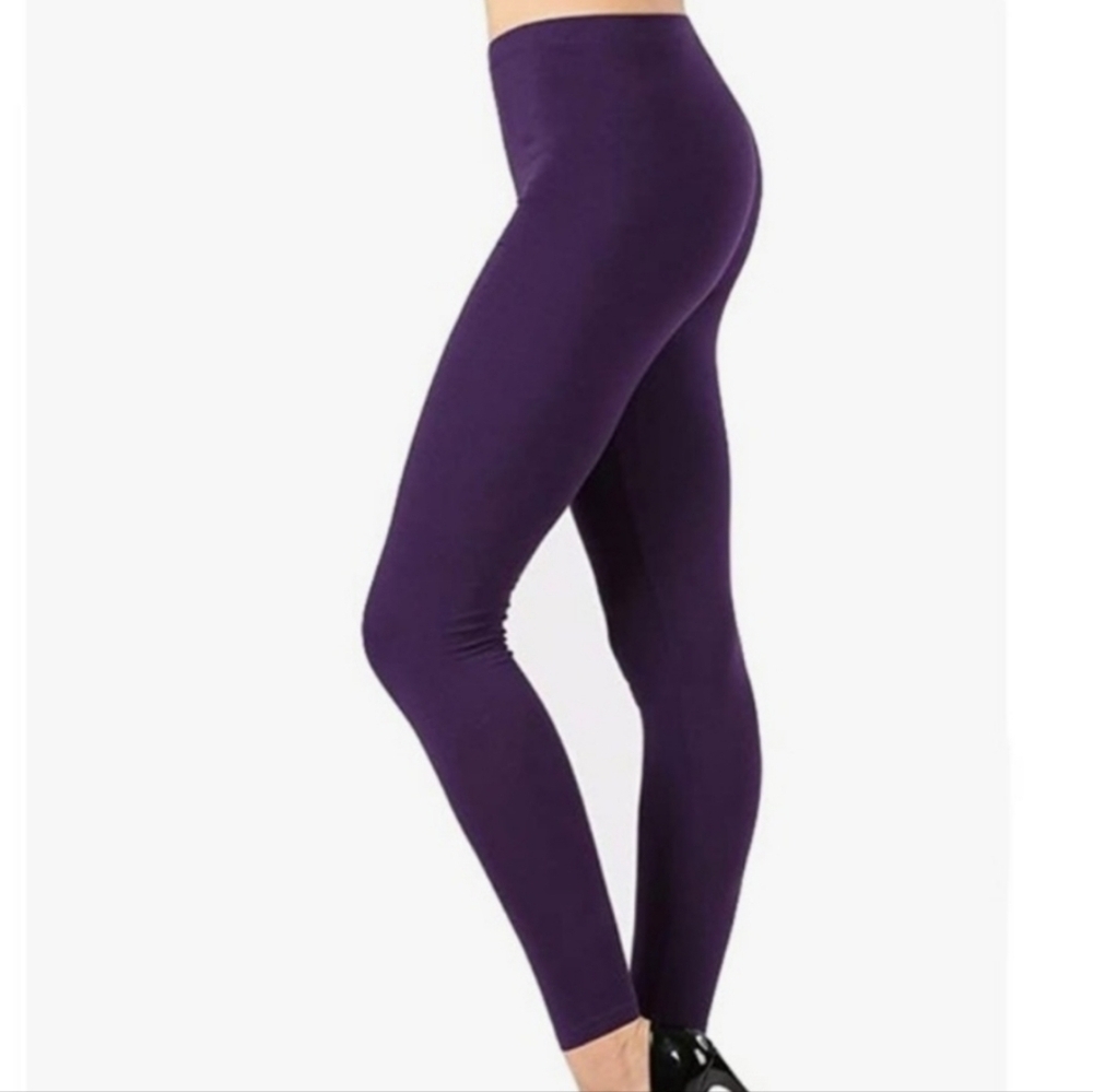Zenana Outfitters Fleece Lined High Rise Leggings Dark Purple L / XL